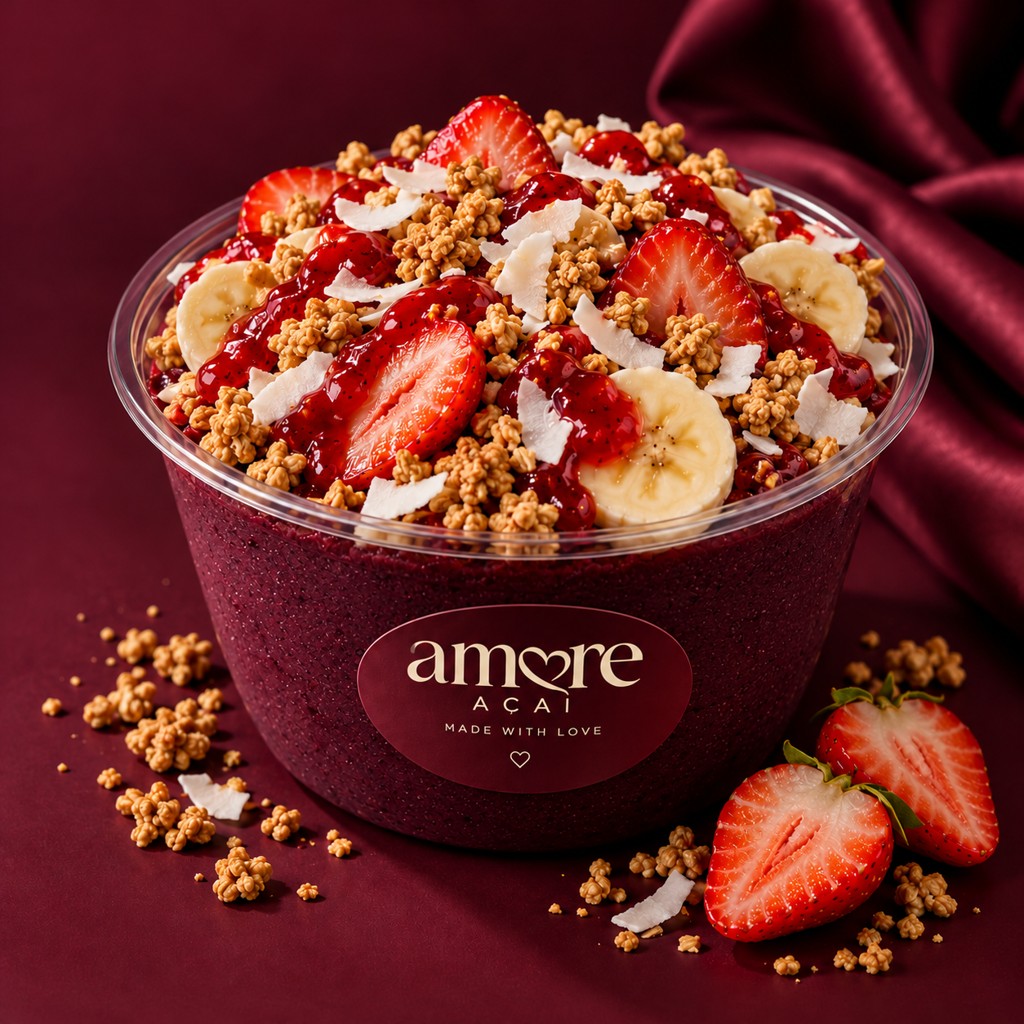 Berry in Love mit Erdbeeren, Banane, Granola, Kokos und Erdbeersauce